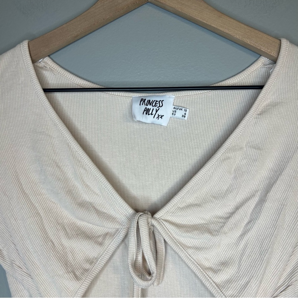 Princess Polly Amala Cutout Tie Front Crop Top in Beige, Size 6 - Picture 8 of 14